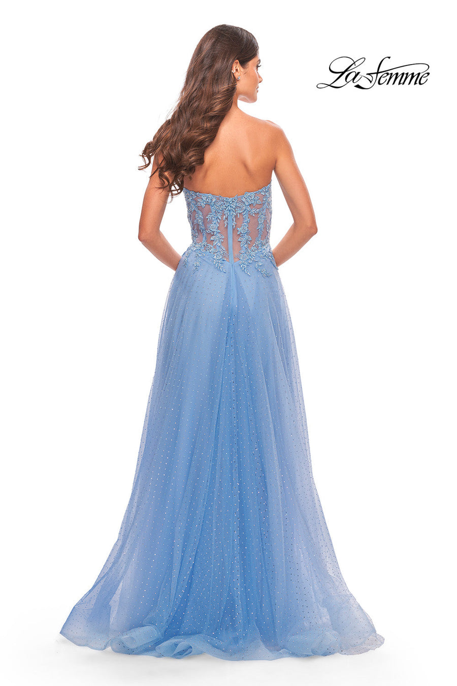 La Femme 31367 prom dress images.  La Femme 31367 is available in these colors: Cloud Blue, Light Periwinkle, Sage.