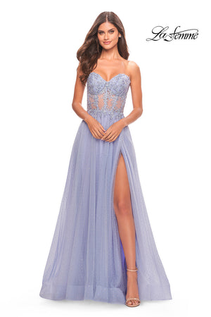 La Femme 31367 prom dress images.  La Femme 31367 is available in these colors: Cloud Blue, Light Periwinkle, Sage.