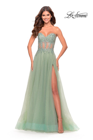 La Femme 31367 prom dress images.  La Femme 31367 is available in these colors: Cloud Blue, Light Periwinkle, Sage.