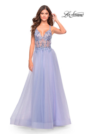La Femme 31369 prom dress images.  La Femme 31369 is available in these colors: Light Periwinkle, Sage.