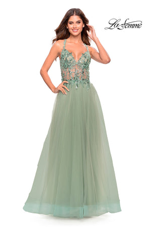 La Femme 31369 prom dress images.  La Femme 31369 is available in these colors: Light Periwinkle, Sage.