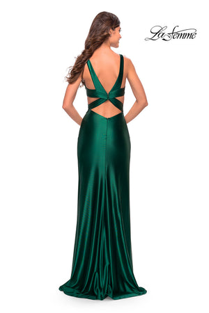 La Femme 31374 prom dress images.  La Femme 31374 is available in these colors: Black, Dark Emerald, Deep Red.