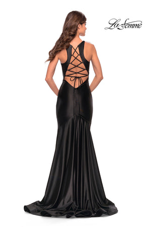 La Femme 31377 prom dress images.  La Femme 31377 is available in these colors: Black, Dark Emerald, Deep Red, Royal Blue.