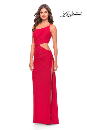La Femme 31386 prom dress images.  La Femme 31386 is available in these colors: Black, Emerald, Red, White.