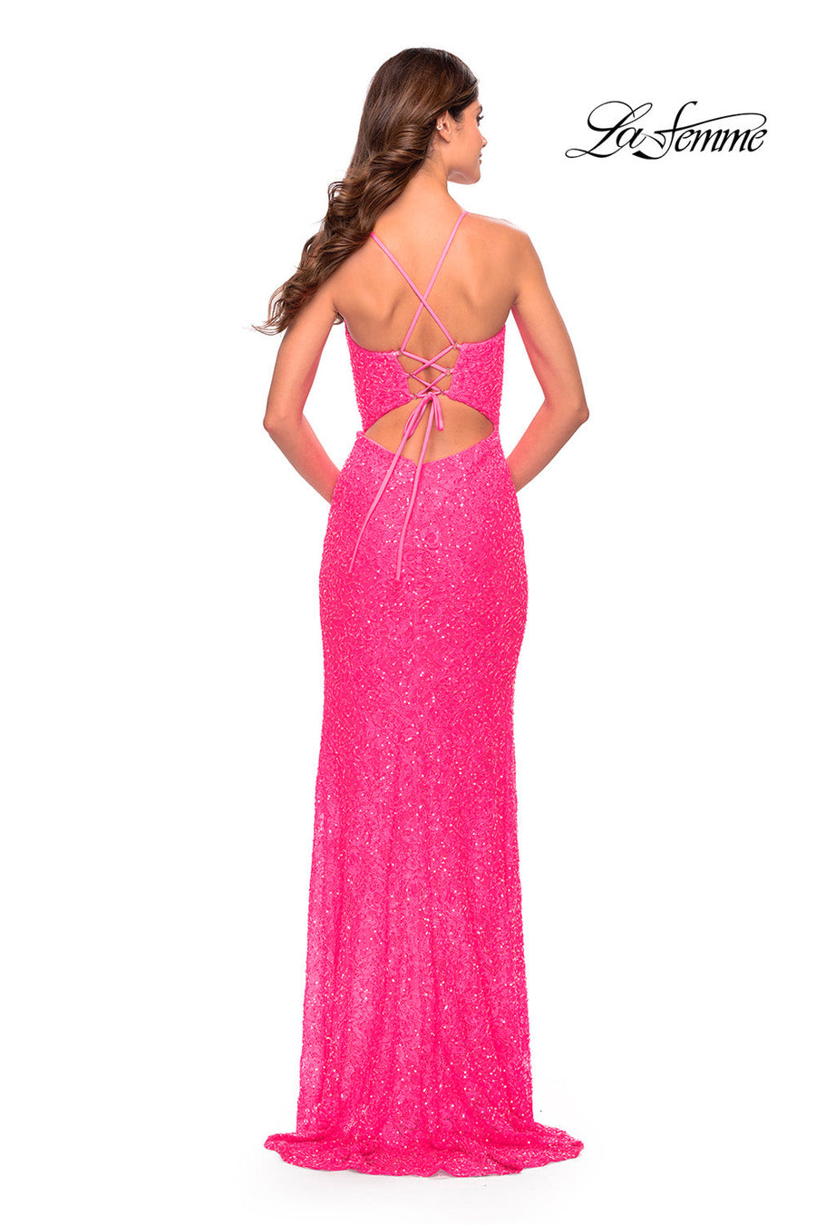 La Femme 31388 prom dress images.  La Femme 31388 is available in these colors: Neon Pink, Royal Blue, Sage.