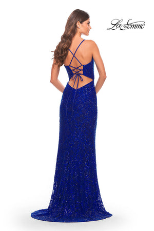 La Femme 31388 prom dress images.  La Femme 31388 is available in these colors: Neon Pink, Royal Blue, Sage.