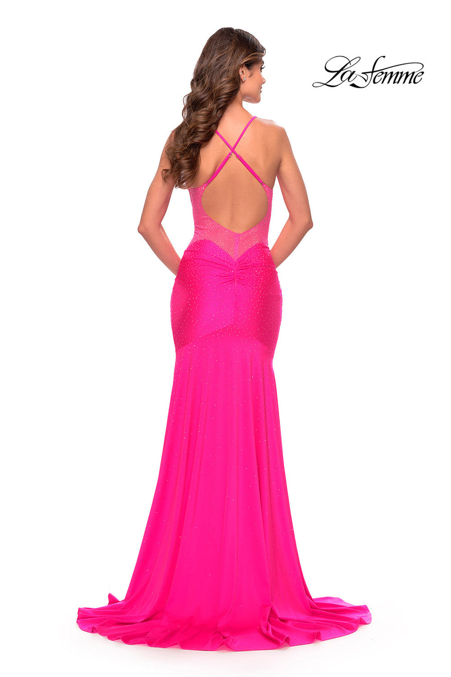 La Femme 31403 prom dress images.  La Femme 31403 is available in these colors: Light Periwinkle, Neon Pink.
