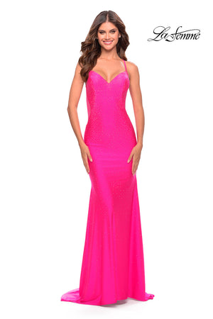 La Femme 31403 prom dress images.  La Femme 31403 is available in these colors: Light Periwinkle, Neon Pink.