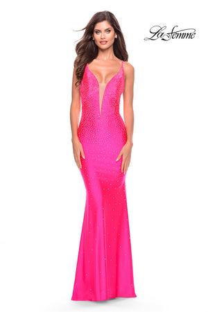 La Femme 31413 prom dress images.  La Femme 31413 is available in these colors: Light Periwinkle, Neon Pink.