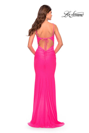 La Femme 31414 prom dress images.  La Femme 31414 is available in these colors: Cloud Blue, Light Periwinkle, Neon Coral, Neon Pink.