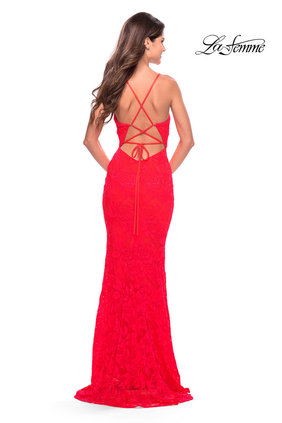 La Femme 31417 prom dress images.  La Femme 31417 is available in these colors: Hot Coral, Neon Pink.