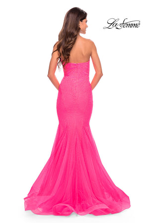 La Femme 31421 prom dress images.  La Femme 31421 is available in these colors: Light Periwinkle, Neon Pink.