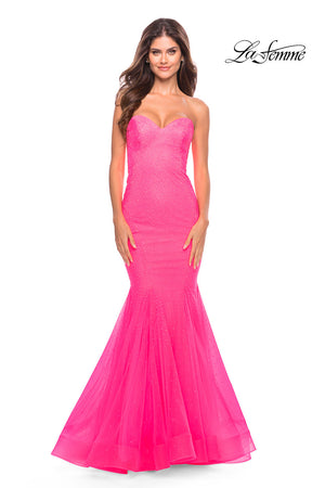 La Femme 31421 prom dress images.  La Femme 31421 is available in these colors: Light Periwinkle, Neon Pink.
