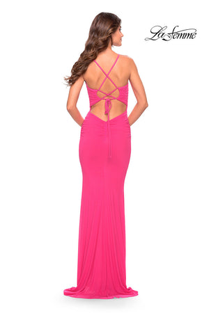 La Femme 31424 prom dress images.  La Femme 31424 is available in these colors: Coral, Hot Pink.