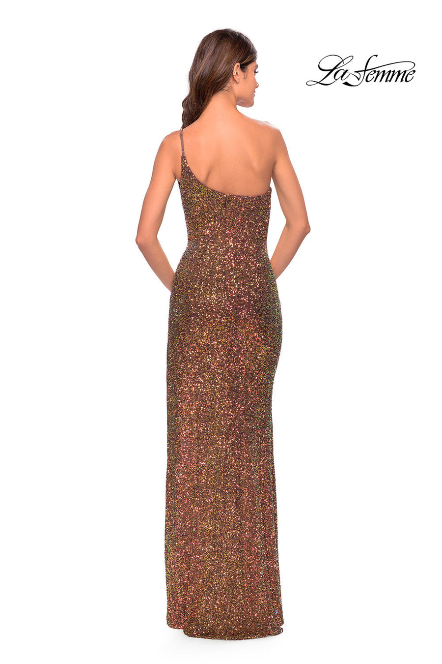 La Femme 31426 prom dress images.  La Femme 31426 is available in these colors: Bronze.