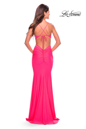 La Femme 31428 prom dress images.  La Femme 31428 is available in these colors: Neon Pink.