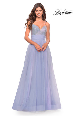 La Femme 31433 prom dress images.  La Femme 31433 is available in these colors: Light Periwinkle, Neon Pink.