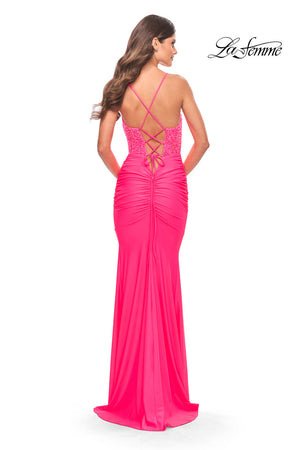 La Femme 31437 prom dress images.  La Femme 31437 is available in these colors: Light Periwinkle, Neon Pink.
