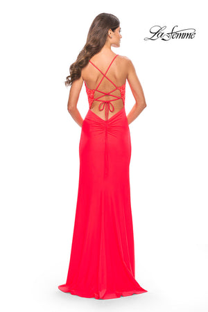 La Femme 31447 prom dress images.  La Femme 31447 is available in these colors: Aqua, Hot Coral.