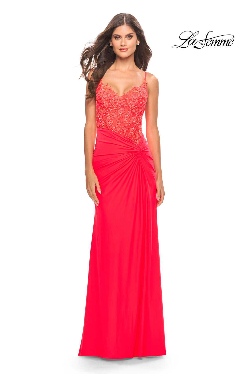 La Femme 31447 prom dress images.  La Femme 31447 is available in these colors: Aqua, Hot Coral.