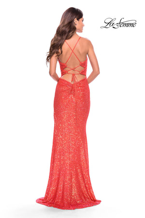 La Femme 31449 prom dress images.  La Femme 31449 is available in these colors: Hot Coral.
