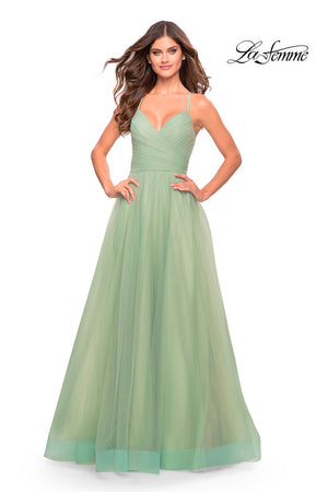 La Femme 31501 prom dress images.  La Femme 31501 is available in these colors: Light Periwinkle, Sage.