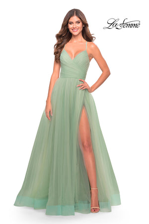 La Femme 31501 prom dress images.  La Femme 31501 is available in these colors: Light Periwinkle, Sage.