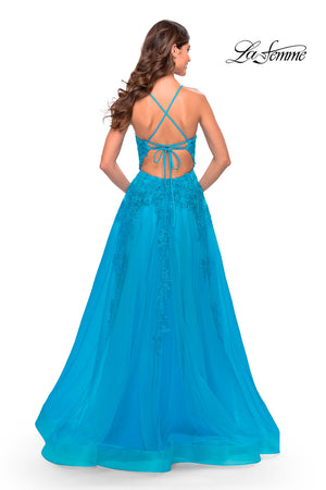 La Femme 31503 prom dress images.  La Femme 31503 is available in these colors: Aqua, Light Periwinkle, Sage.