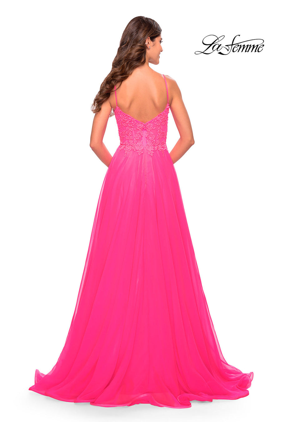 La Femme 31506 prom dress images.  La Femme 31506 is available in these colors: Neon Pink.