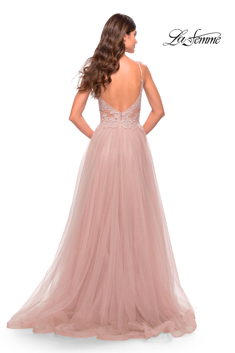La Femme 31507 prom dress images.  La Femme 31507 is available in these colors: Dark Emerald, Dusty Mauve, Red.