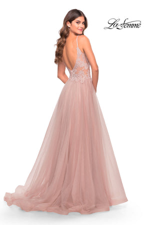 La Femme 31507 prom dress images.  La Femme 31507 is available in these colors: Dark Emerald, Dusty Mauve, Red.