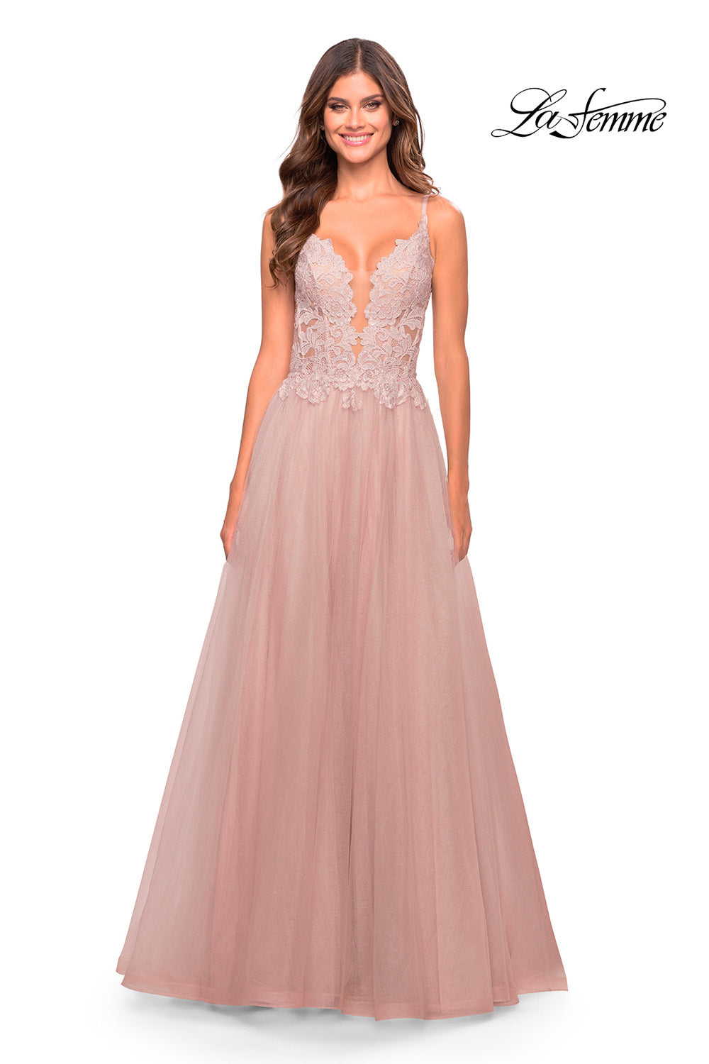 La Femme 31507 prom dress images.  La Femme 31507 is available in these colors: Dark Emerald, Dusty Mauve, Red.