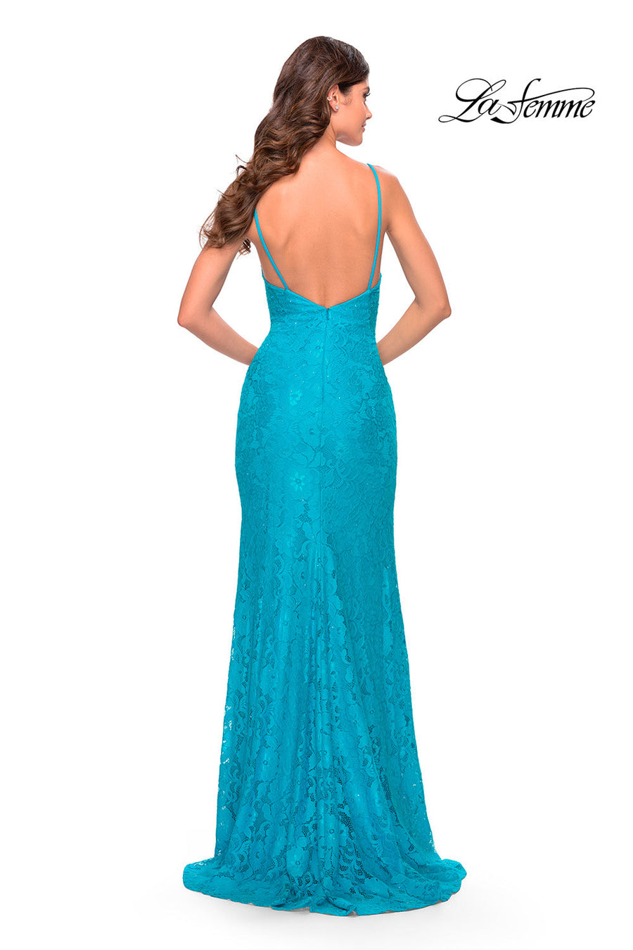 La Femme 31513 prom dress images.  La Femme 31513 is available in these colors: Aqua, Orange.