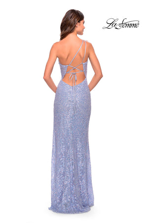 La Femme 31515 prom dress images.  La Femme 31515 is available in these colors: Aqua, Light Periwinkle.