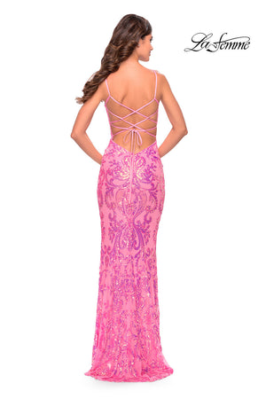La Femme 31521 prom dress images.  La Femme 31521 is available in these colors: Aqua, Lavender, Neon Pink.