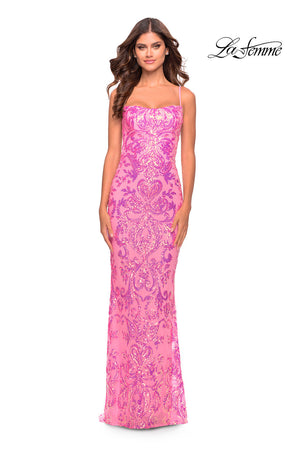 La Femme 31521 prom dress images.  La Femme 31521 is available in these colors: Aqua, Lavender, Neon Pink.