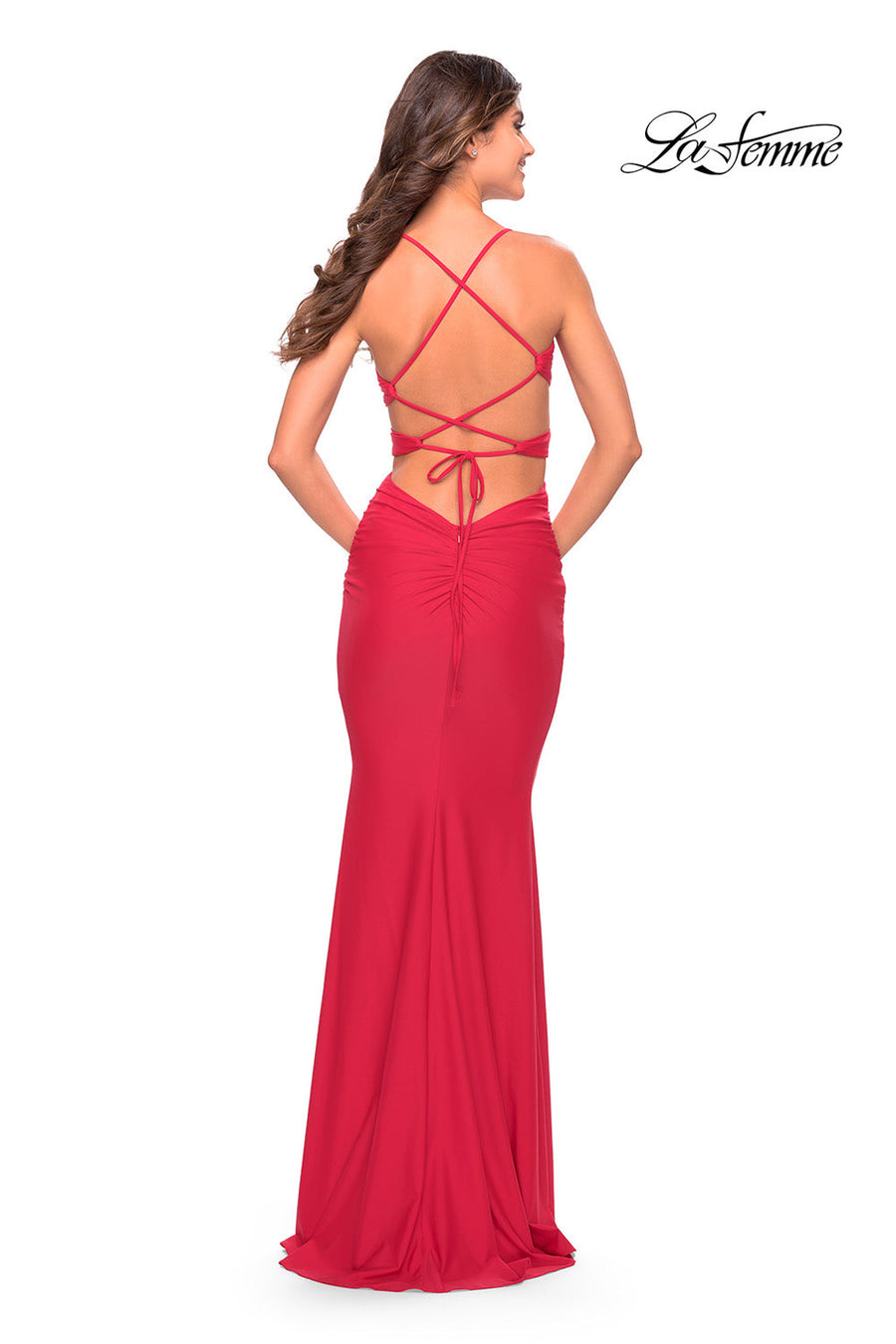 La Femme 31523 prom dress images.  La Femme 31523 is available in these colors: Black, Red, Royal Blue.