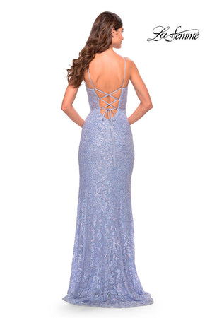 La Femme 31526 prom dress images.  La Femme 31526 is available in these colors: Aqua, Hot Coral, Light Periwinkle.