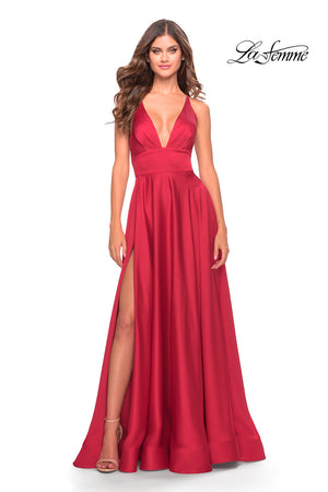 La Femme 31533 prom dress images.  La Femme 31533 is available in these colors: Red, Royal Blue, Royal Purple.