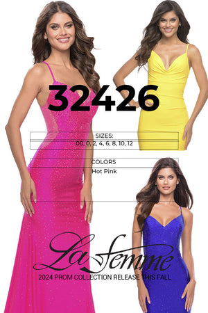 La Femme 32426 prom dress images.  La Femme 32426 is available in these colors: Hot Pink.