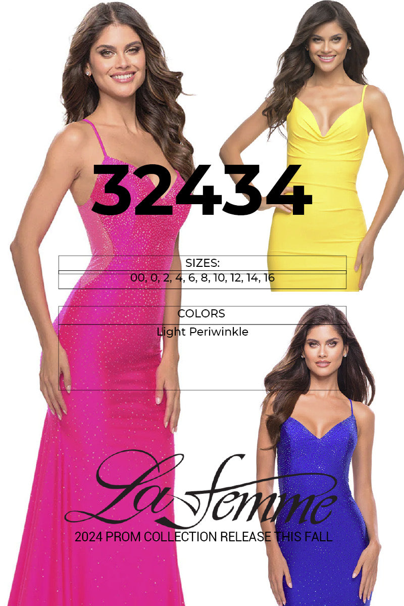 La Femme 32434 prom dress images.  La Femme 32434 is available in these colors: Light Periwinkle.
