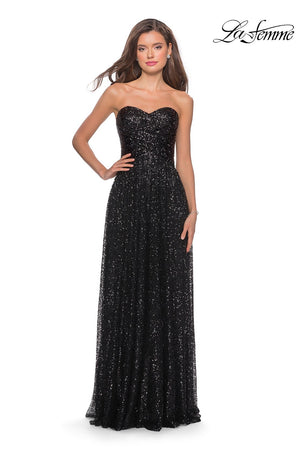 La Femme 27879 prom dress images.  La Femme 27879 is available in these colors: Black, Gunmetal.