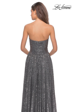 La Femme 27879 prom dress images.  La Femme 27879 is available in these colors: Black, Gunmetal.