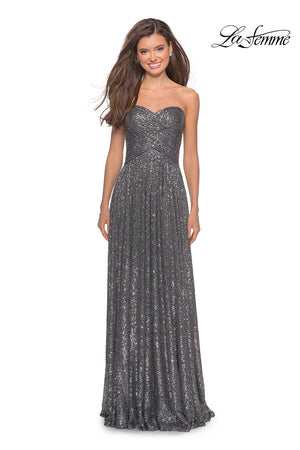 La Femme 27879 prom dress images.  La Femme 27879 is available in these colors: Black, Gunmetal.