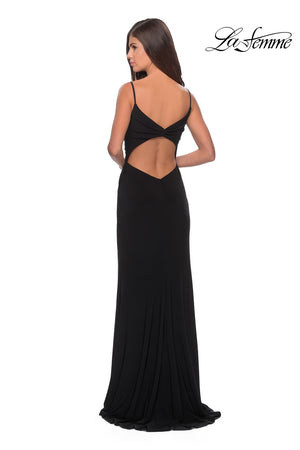 La Femme 28079 prom dress images.  La Femme 28079 is available in these colors: Black, Deep Red, Navy.