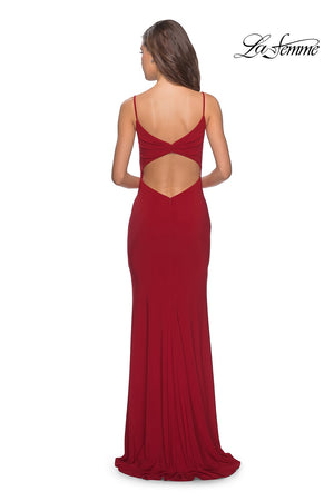 La Femme 28079 prom dress images.  La Femme 28079 is available in these colors: Black, Deep Red, Navy.