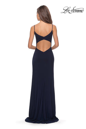 La Femme 28079 prom dress images.  La Femme 28079 is available in these colors: Black, Deep Red, Navy.