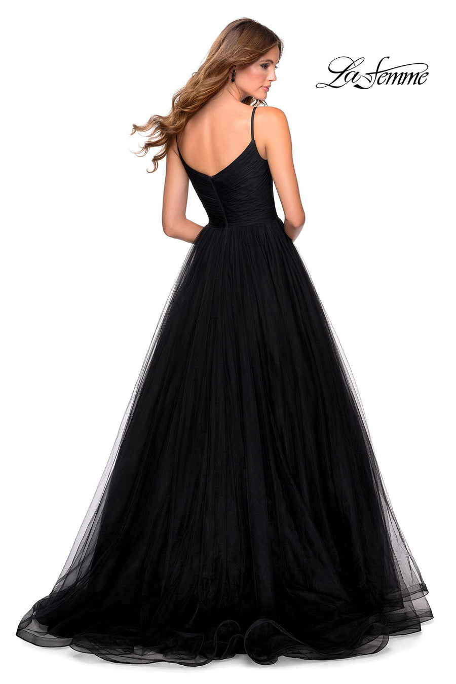 La Femme 28123 prom dress images.  La Femme 28123 is available in these colors: Black, Electric Blue, Lilac Mist, Neon Pink, Red.