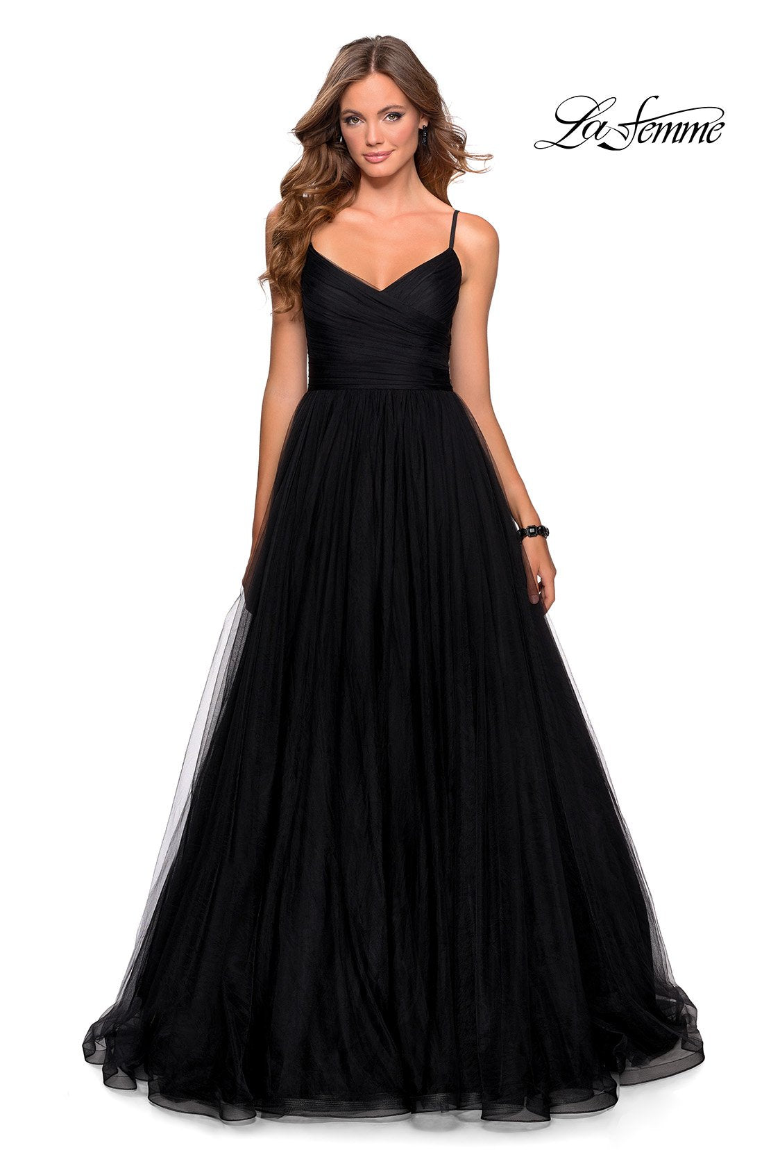 La Femme 28123 prom dress images.  La Femme 28123 is available in these colors: Black, Electric Blue, Lilac Mist, Neon Pink, Red.