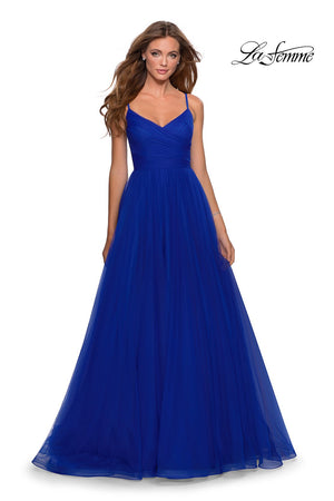 La Femme 28123 prom dress images.  La Femme 28123 is available in these colors: Black, Electric Blue, Lilac Mist, Neon Pink, Red.